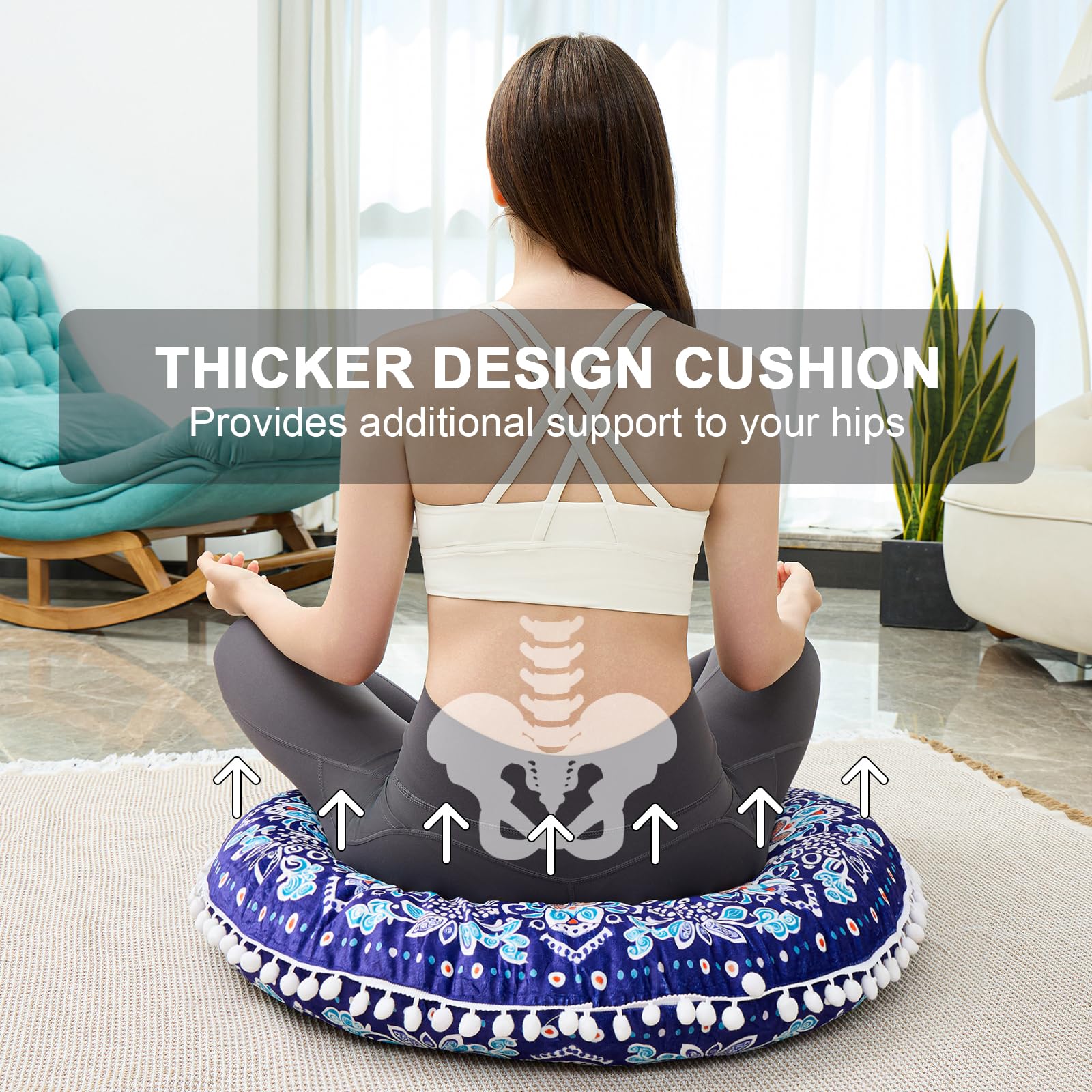 Turnextte 32 in Meditation Floor Cushion, Round Large Floor Pillow for Adult, Yoga Pillows for Sitting on Floor, Madala, Memory Foam Filling - Image 2