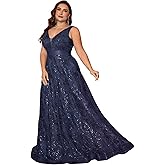 Plus Size Sleeveless Glitter Sequined Womens Long Formal Gown Aline Wedding Guest Dress Floor Length Evening Dresses