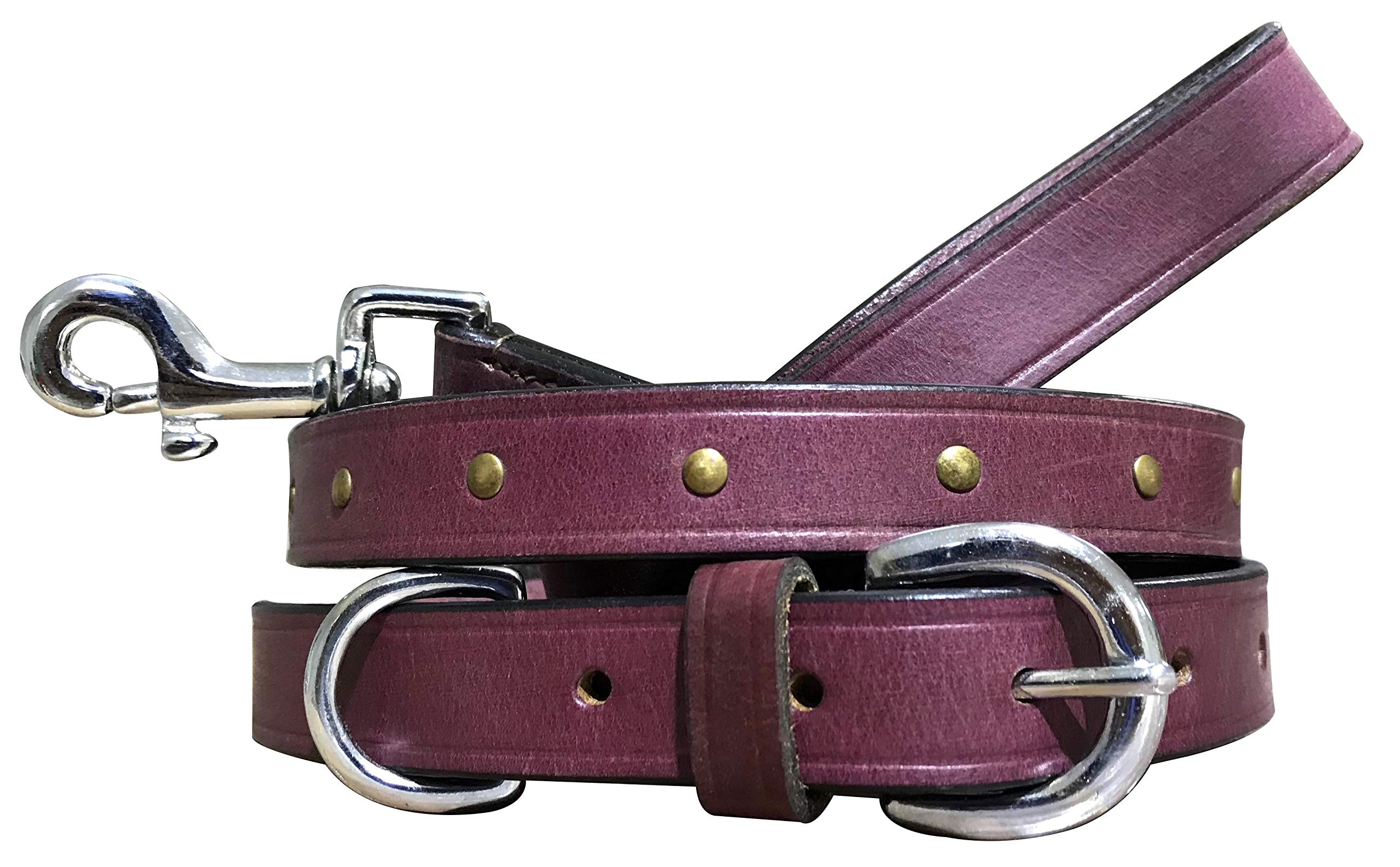 BRADLEY CROMPTON Genuine Leather Matching Pair Dog Collar and Lead Set L