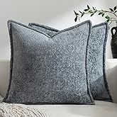 DEZENE Pack of 2 Dusty Blue Decorative Throw Pillow Covers 20x20 Cozy Soft Chenille Boho Accent Vintage Farmhouse Square Couch Pillow Covers for Home Decor Bed Sofa Living Room