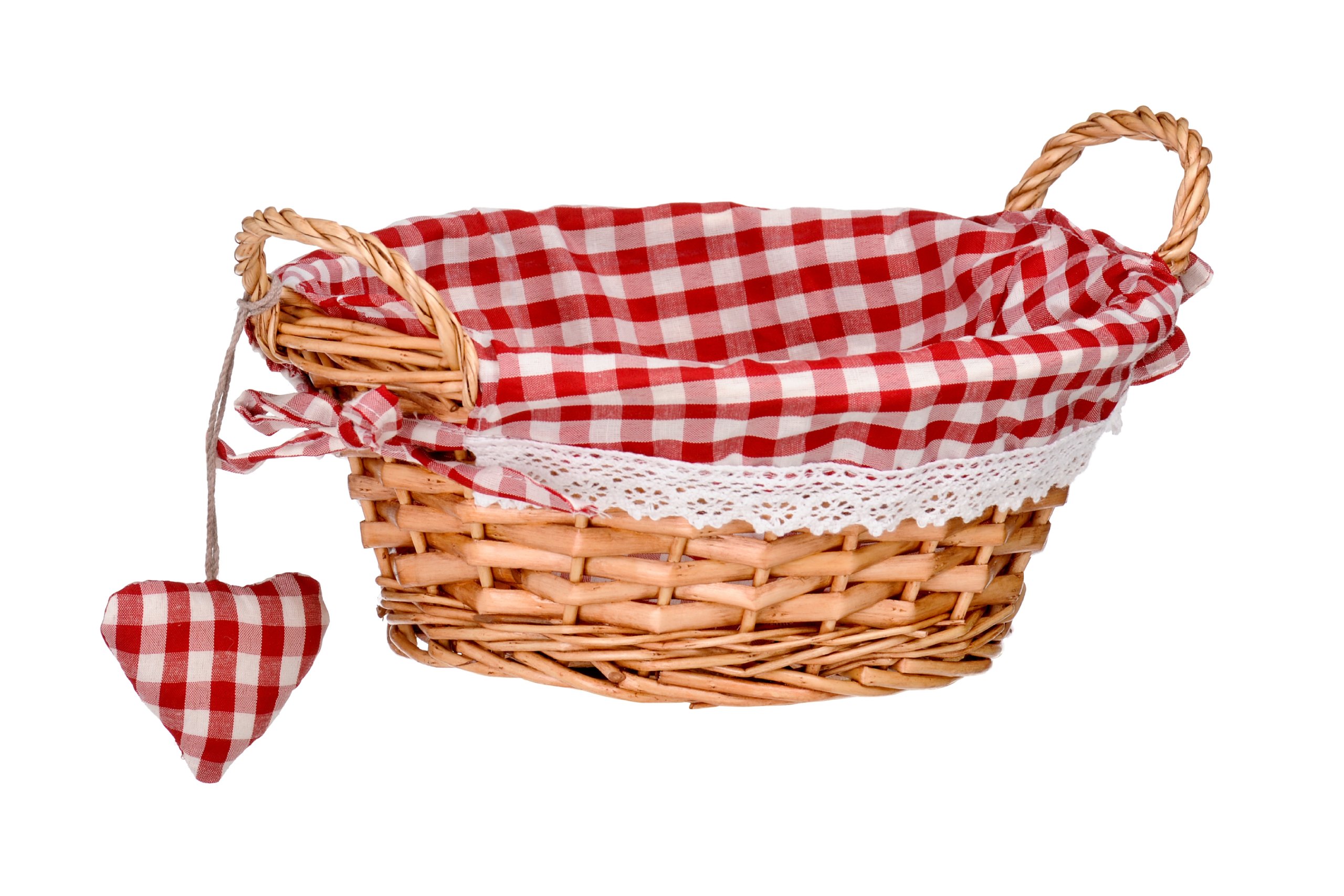 Premier Housewares Round Willow Basket with Gingham Lining - Red