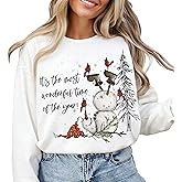 Christmas Sweatshirts for Women, Cute Christmas Crewneck Sweatshirt, Retro Santa & Christmas Tree Sweaters for Women