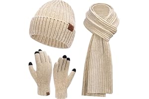 AQOTHES Womens Winter Knit Warm Hat Beanie Long Scarf Touch Screen Gloves Set Skull Caps Neck Scarves for Women