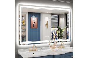 AWANDEE 60x40 LED Bathroom Mirror with Lights, Backlit + Front Lit, Anti-Fog Lighted Vanity Mirror for Bathroom Wall with 3 Colors, Stepless Dimmable, Memory, Shatter-Proof, Tempered Glass, ETL Listed