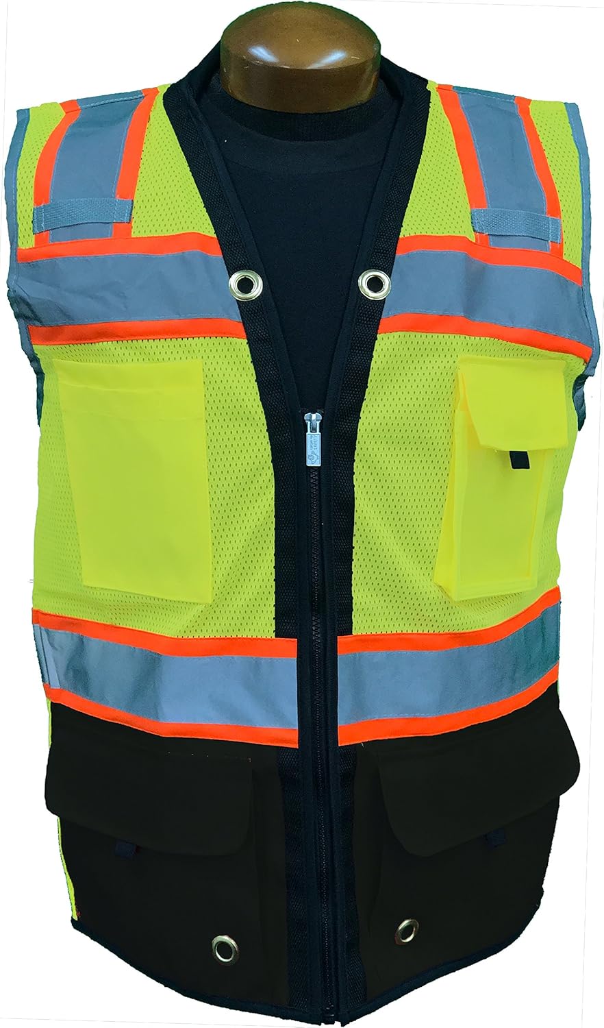 SHINE BRIGHT SV544BK | Premium Surveyor's High Visibility Safety Vest |2 Tone Lime Black with Reflective Strips |ANSI CLASS 2 |Soft and Breathable |Heavy Duty Zipper Front |Size XL