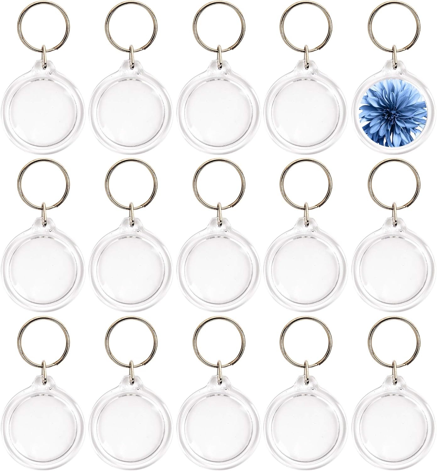 50 piezas Llaveros con marco Acrílico Transparente Cuadros redondos 4.5cm-Llavero en blanco para insertar fotos personalizadas Logotipos-Regalos de bautizo Bodas de cumpleaños Bodas Fiestas de Navidad