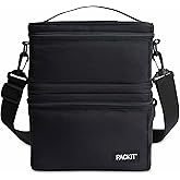 PackIt® MOD 3-IN-1 Lunch Box, Black, Triple Function System, Insulated and Freezable with EcoFreeze® Technology, Removable Crossbody Strap, Top Handle, Designed for Fresh Office or Work Lunches
