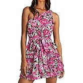 BTFBM Women One Shoulder Summer Dresses 2026 Floral Sundress High Waist Flowy Mini Beach Spring Wedding Guest Dress