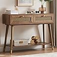 JYED Mid Century Modern Console Table, Narrow Wood Entryway Table with 2 Storage Drawers and Open Shelf, Farmhouse Entry Tables for Entryway, Front Hall, Hallway, Living Room, Rustic Oak