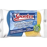 Spontex Non Scratch Super Absorbent, Pack of 2, Yellow Sponge Blue Scourer, 1er
