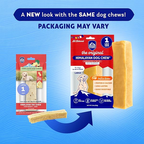HIMALAYAN DOG CHEW ORIGINAL YAK CHEESE CHEW, PEANUT BUTTER, 1 LARGE STICK, 3.3 OZ, GLUTEN FREE, HEALTHY TREATS, GRAIN & LACTOSE FREE 100% NATURAL, LONG LASTING CHEWS FOR S UNDER 55 LBS