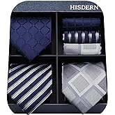 HISDERN Mens Ties and Pocket Square Set Business Elegant Ties for Men Classic Lot 3 Pcs Wedding Party Neckties & Handkerchief