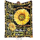 Sunflower Throw Blanket Gift for Women, Inspirational Quote Floral Decor for Living Room Bedroom, Cozy Soft Lightweight Couch Bed Sofa Accent, Yellow Home Decor, 50'' x 60''