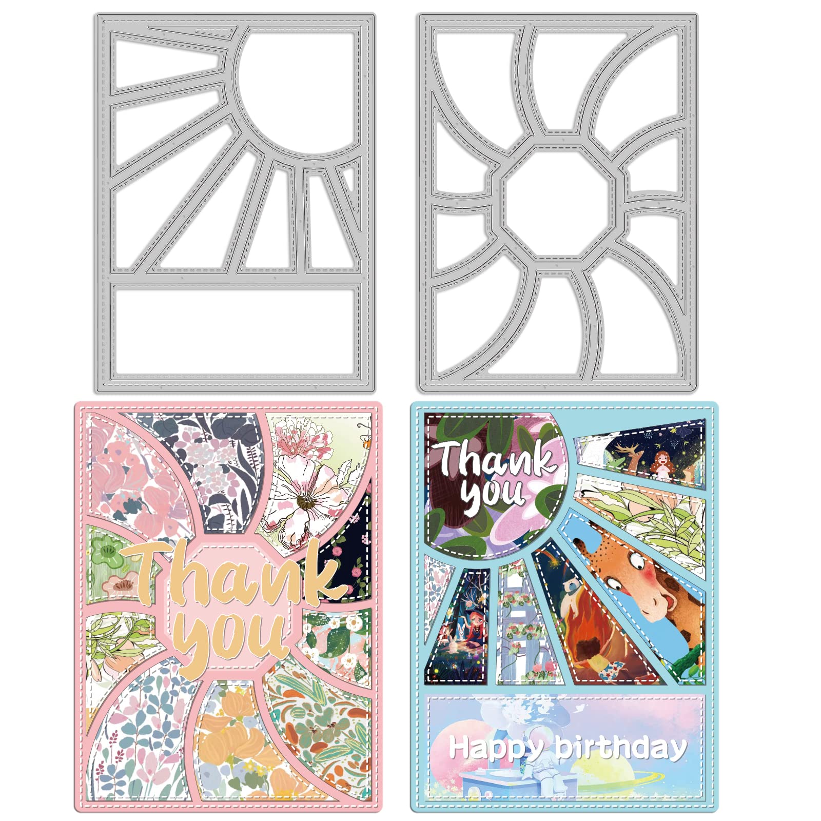 INFUNLY 2pcs Whirl Geometric Cutting Dies for Card Making Rectangle Frame Die Cuts Window Grid Metal Dies Stitched Pinwheel Frame Cut Stencil for DIY Scrapbooking Crafts Album Embossing Decor