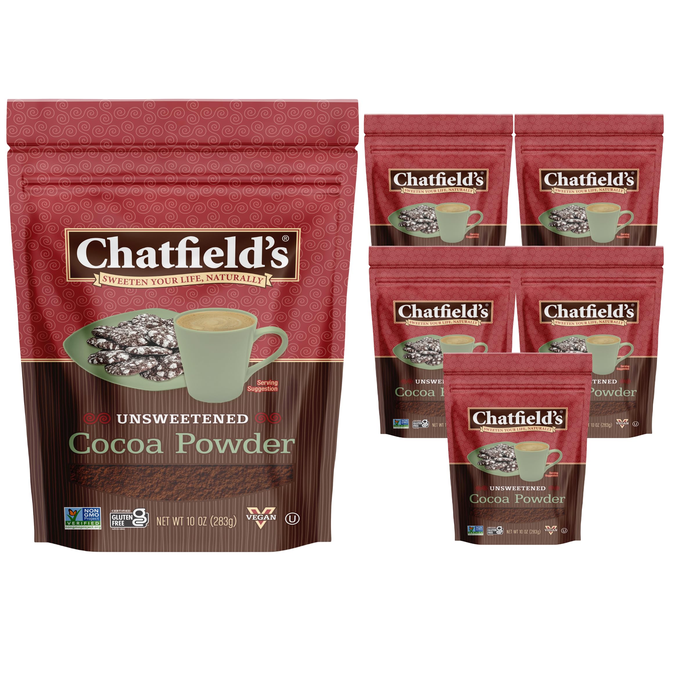 Chatfield's Premium Cocoa Powder, Vegan Friendly, Kosher, Gluten Free & Non-GMO, 10 Ounce (Pack of 6) Image