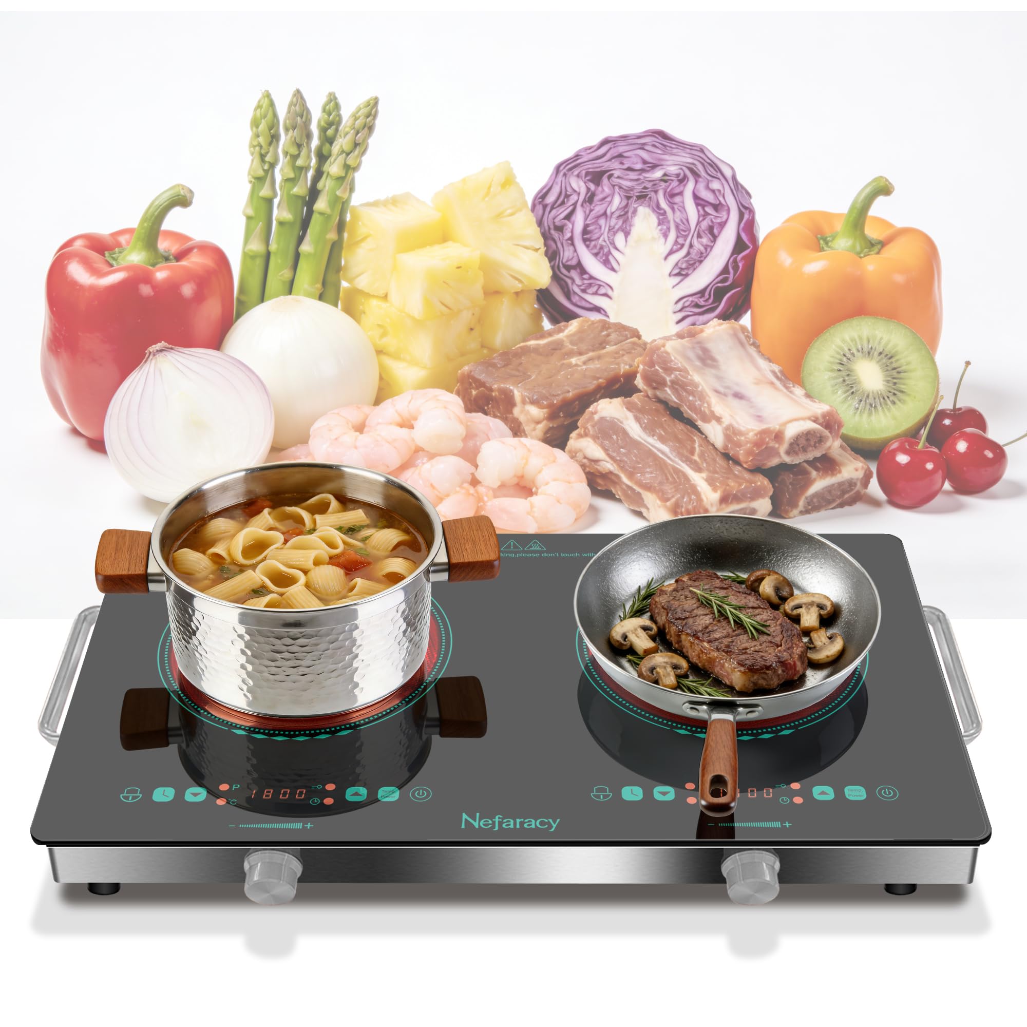Photo 1 of 2 Burner Electric Cooktop 24 Inch, 110V 2000W Portable Electrics Stove Top with Handle, 9 Power Settings, Senor Touch & Knob Control, Safety Lock, Timer, 110-120V Plug in (2 Burner Green)
