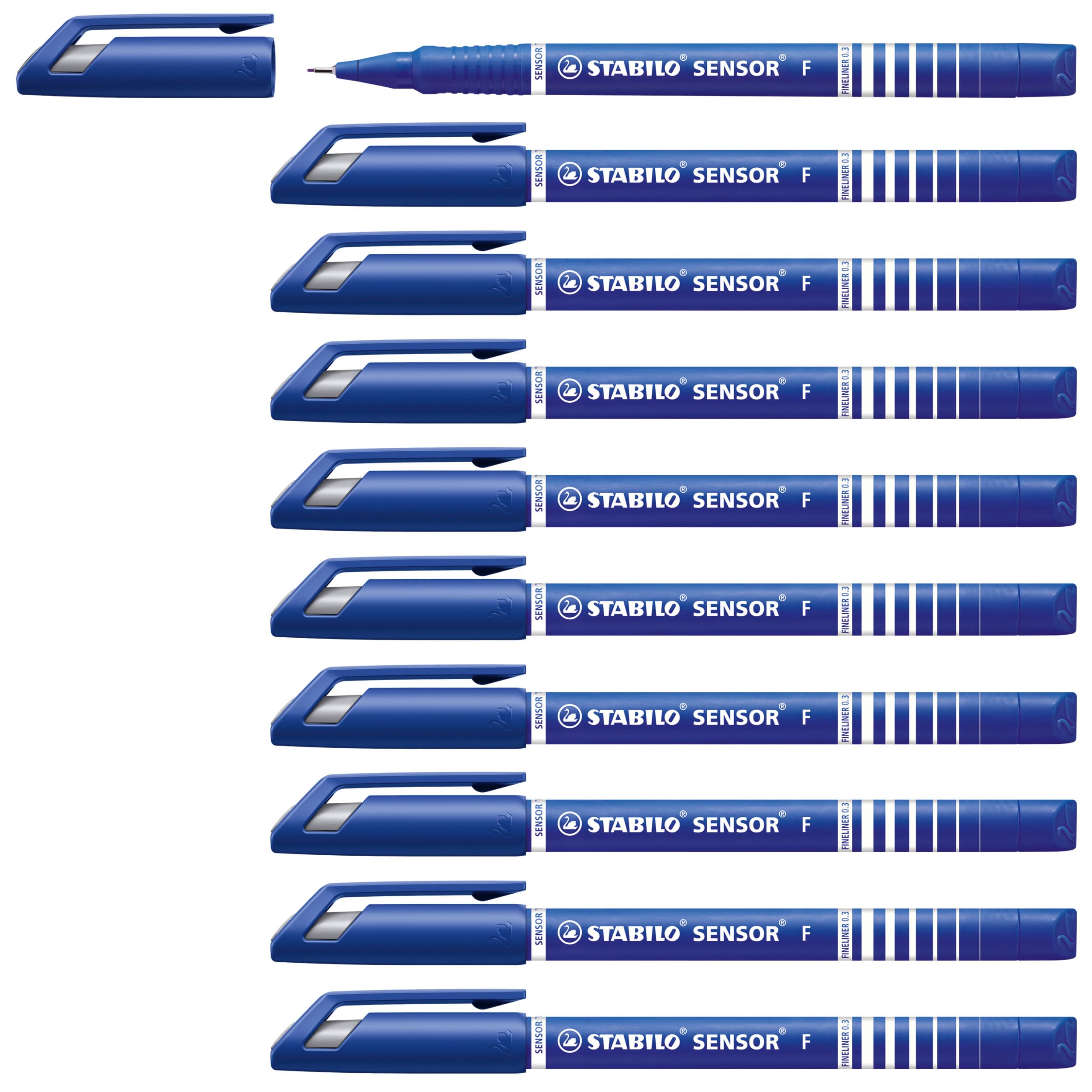 STABILO SENSOR fine - Fineliner with Cushioned F-Tip - Pack of 10 - Blue