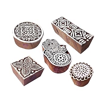 Royal Kraft Indisch Designs Gemischt und Hamsa Holz Blöcke für Drucken (Set von 5)