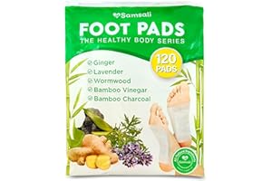 SAMSALI 120-Pack Ginger Foot Pads for Pain Relief: Natural Bamboo Vinegar Bamboo Charcoal Wormwood Lavender Ingredients Foot Patches - Comfort for Stress Relief Relaxation - Ideal for Adults Elderly