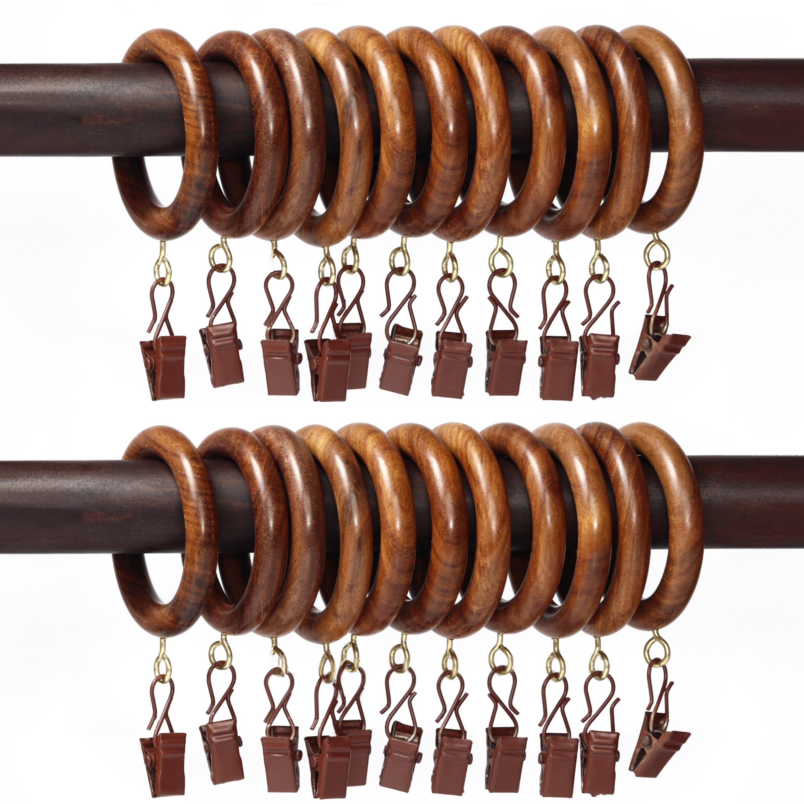 Photo 1 of 24 Pcs Curtain Rings with Clips Wooden, 3 inch for 1.5-2 inch Rod, Window Shower Curtain Hooks, Wood Curtain Rod Wood Curtain Rings with Eyelet, Drapery Rings, (24, 2.2 INCH Inner Dia)