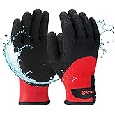 KAYGO Winter Waterproof Thermal Work Gloves for Men and Women, Full Hand Latex Coated, Acrylic Insulated Liner for Freezer Cold Weather, Fine Crinkle Grip,KG140W,Red, L