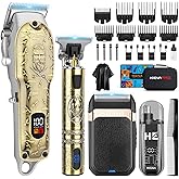 HIENA PRO Hair Clippers for Men Professional, Cordless Barber Clipper and T-Blade Beard/Hair Trimmer Set, Electric Razor Foil Shaver Nose Trimmer Barber Kit, Men's Hair Cutting Kit