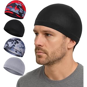 4 Pcs Wave Cap for Men, Breathable Sleep Cap Men Skull Hat Sweat Absorbent | Multifunctional Sweat Absorbent Liner Skull Caps