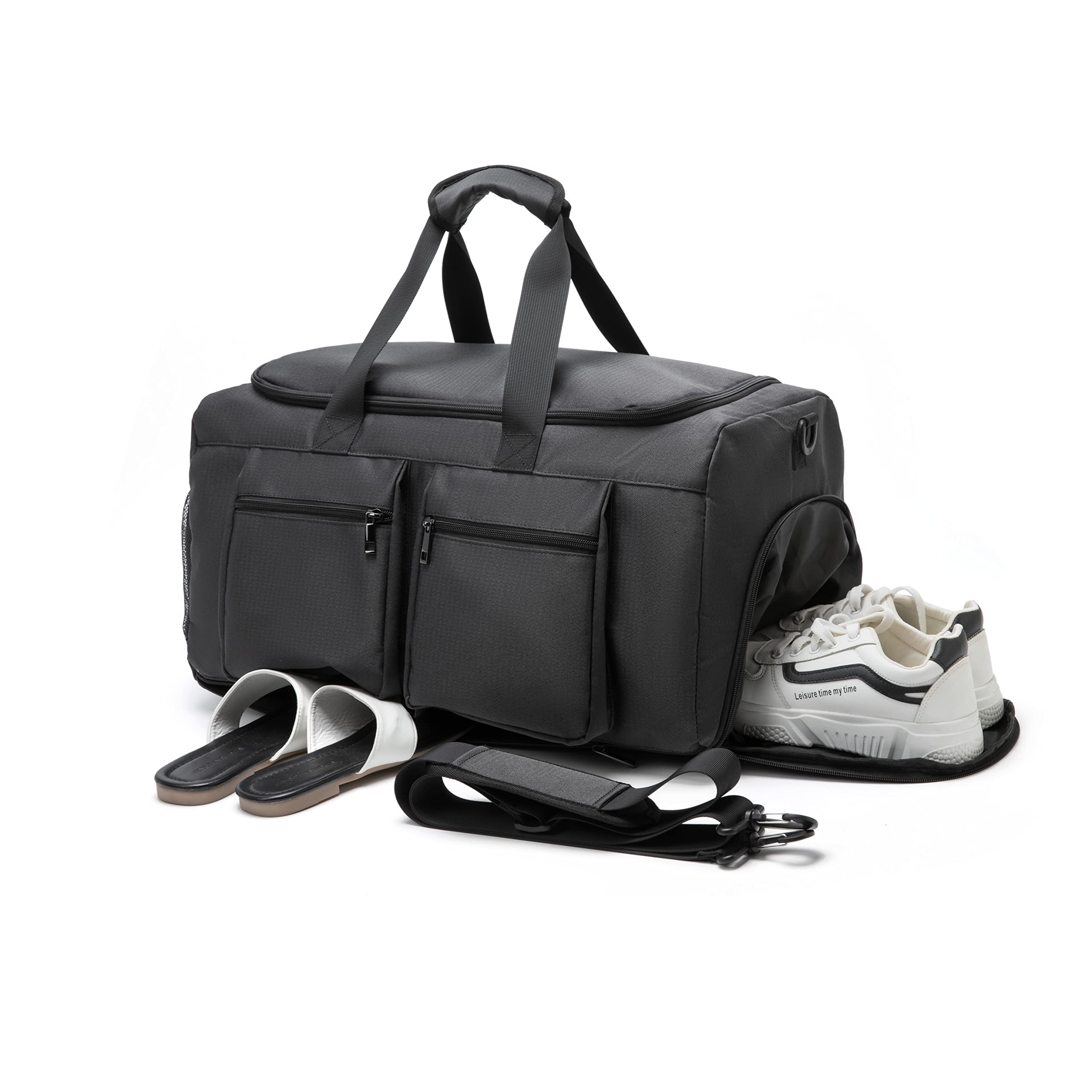 seyfocnia Gym Weekender Bag for Men Women Travel Duffel with Wet Pocket Overnight with Shoe Compartment Carry On Travel Bag Gym Duffle Sports Bag-Black