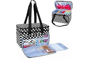 CURMIO Double Layer Knitting Bag, Yarn Storage Tote Bag with Compartments for Crochet Hooks, Knitting Needles (Up to 14 Inche