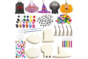 VLUSSO Halloween Crafts for Kids Halloween Decorations Wooden Slices Blank Cutouts Unfinished Wood Hanging Ornaments for Indoor/Outdoor Make Your Own Gift Tags for Halloween Party Favors, Home Decor, 25 Pcs