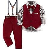 ZOEREA Toddler Boy Suit Formal Wedding Outfits Gentleman Clothes Long Sleeve Shirt + Suspender Pants + Bowtie