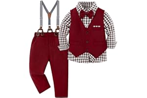 ZOEREA Toddler Boy Suit Formal Wedding Outfits Gentleman Clothes Long Sleeve Shirt + Suspender Pants + Bowtie