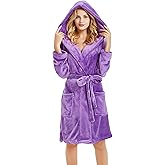 U2SKIIN Women Hooded Fleece Robe, Short Plush Robes for Womens With Hood Soft Warm Spa Bathrobe
