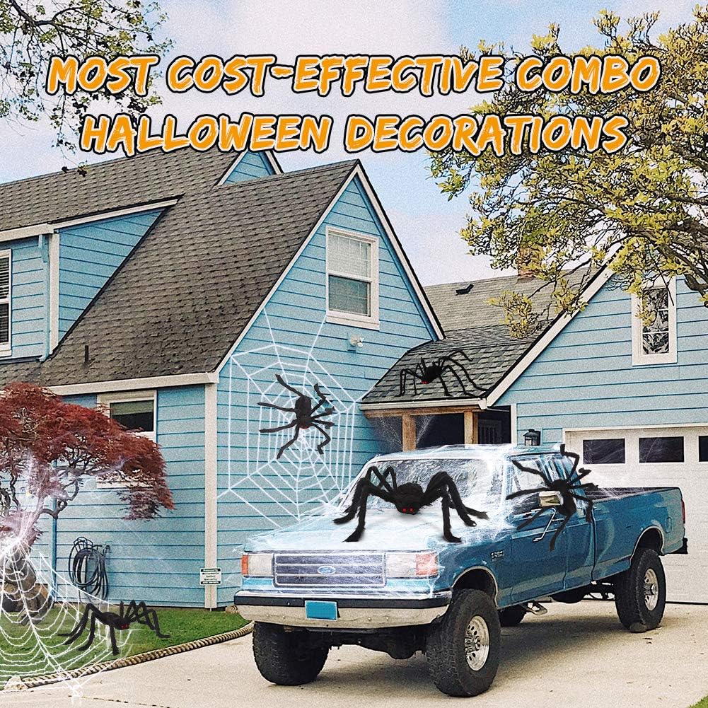 Outdoor Halloween Decorations Including 12ft Spider Webs, 4pcs 49in Mega Giant Spiders, Ultra-stretch Cobwebs, Most Valuable Halloween Spider Decorations Outdoor Indoor Giant Spider Webs Decoration : Garden & Outdoor