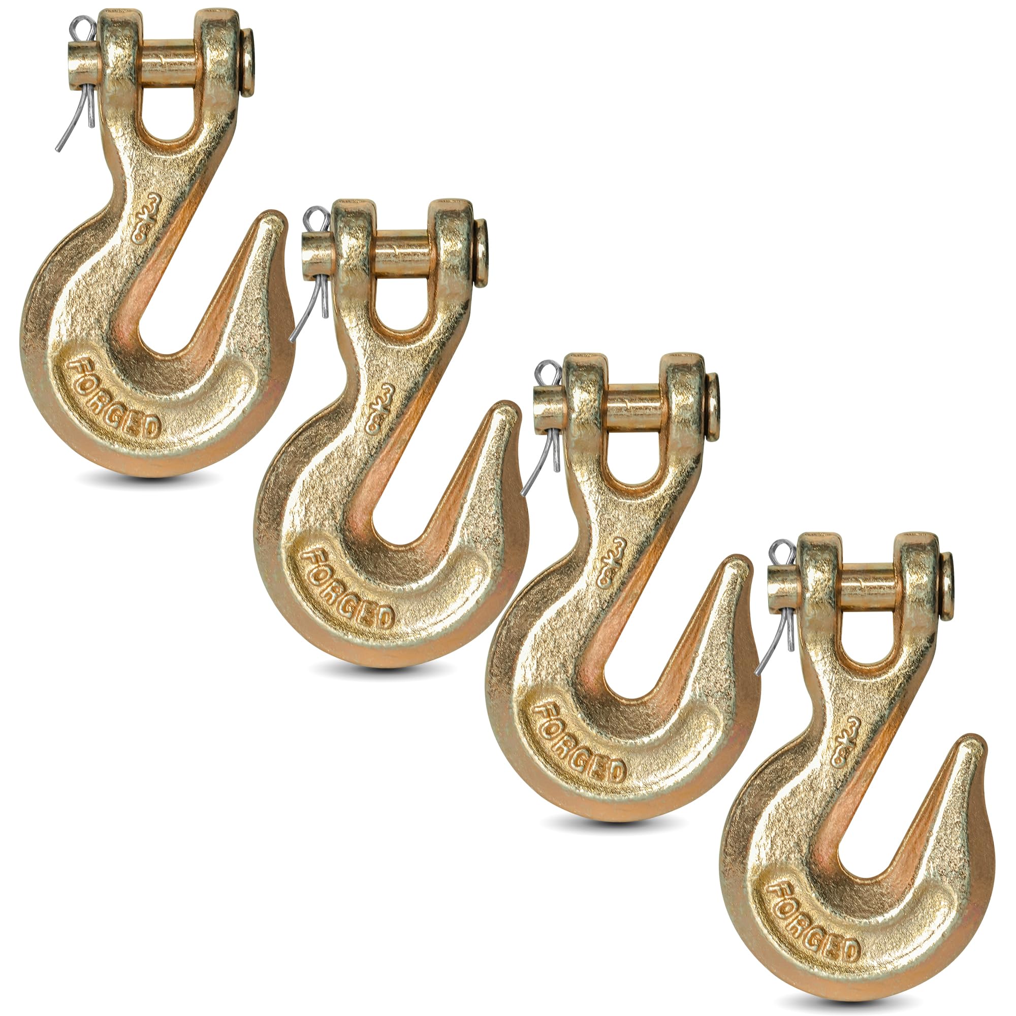 Photo 1 of 3/8" Clevis Grab Hooks (4 Pack) Heavy Duty Chain Hook for 3/8 Inch Grade 70 Chain Forged Alloy Steel- for Trailer Truck Transport - Yellow Chromate Finish - 7,500 lbs