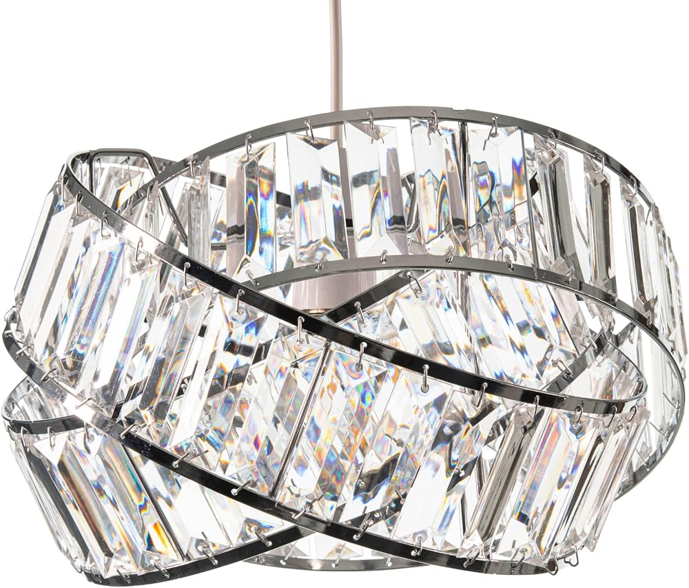 Giggi Modern Chrome Light Shade with Clear Acrylic Crystals 29cm Pendant