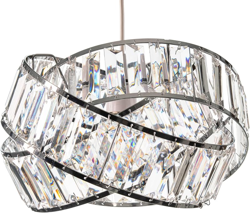 Giggi Modern Chrome Light Shade with Clear Acrylic Crystals 29cm Pendant