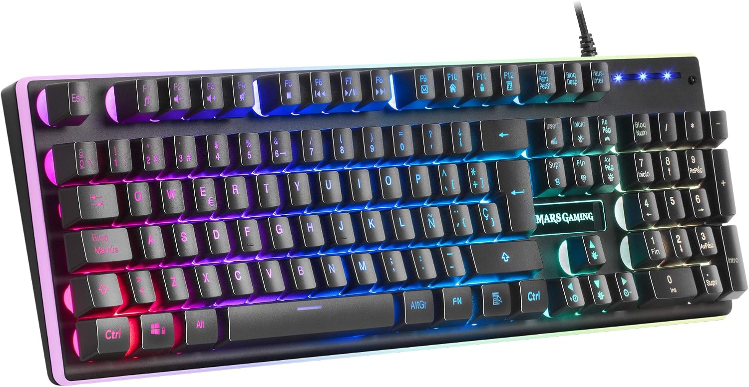 Mars Gaming MK320, Spanish Layout, Full H-Mech Gaming Keyboard, 13 RGB and Halo Modes, Padded Wrist Rest, Antighosting, Black - Image 4