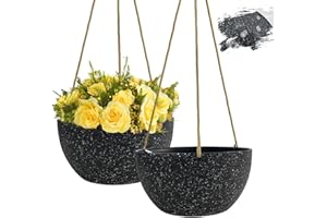 HOMYDOM 10 inch Hanging Planters for Outdoor Indoor Plants, Breathable Hanging Flower Pots with Drainage Hole, Round Hanging Basket for Home Garden Porch Patio Decor, Black, 2 Packs