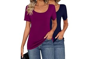 Riyiper 2 Pcs Womens T Shirt Tops with Scoop Neck Basic Casual Tee Women Basic Layer Shirts