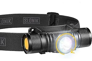SLONIK Rechargeable Headlamp Flashlight - 500 Lumens Ultra Bright Headlight - IPX8 Waterproof Head Lamp Light for Outdoor Running, Hiking Gear, Hard Hat Helmet - Camping Accessories for Adults, Black