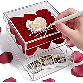 MENANA 9 Roses Preserved Flowers in A Box - Rose Valentines Day, Anniversary, Christmas, Mothers Day, Birthday Gifts for Her, Girlfriend, Wife, Mom, Women - Red Roses in Acrylic Keepsake Box