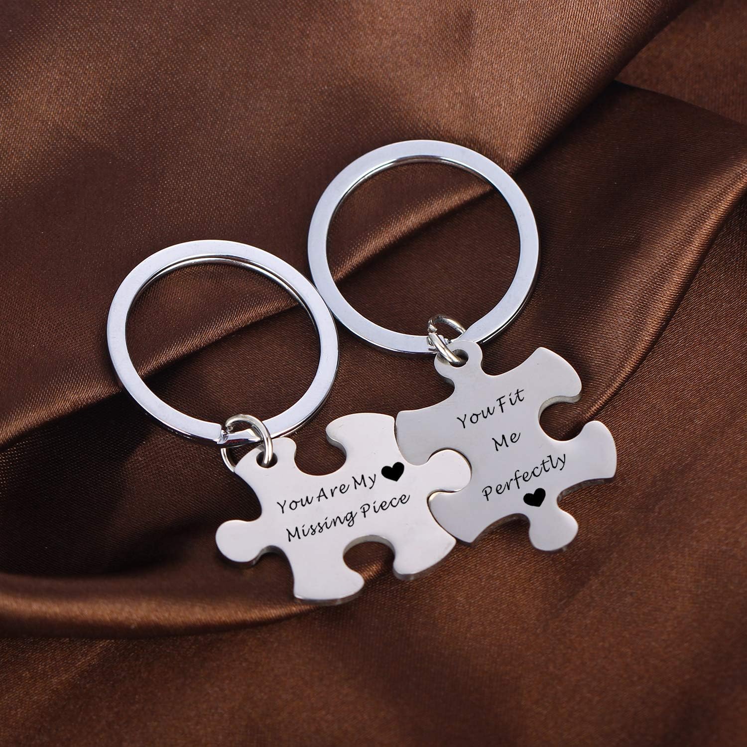 MADHAHEFU Couple Keyrings Boyfriend Girlfriend Gift Husband Keychain Valentine Day Gift Love Puzzle Jewellery (you're my missing piece) - Image 4