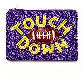 Game Day Coin Purse, Beaded Coin Purse for Women, Football Touchdown Coin Pouch Bag Handmade Small Change Purse Wallet with Zipper Football Game Day Football Outfits Accessories Gifts (Style B)