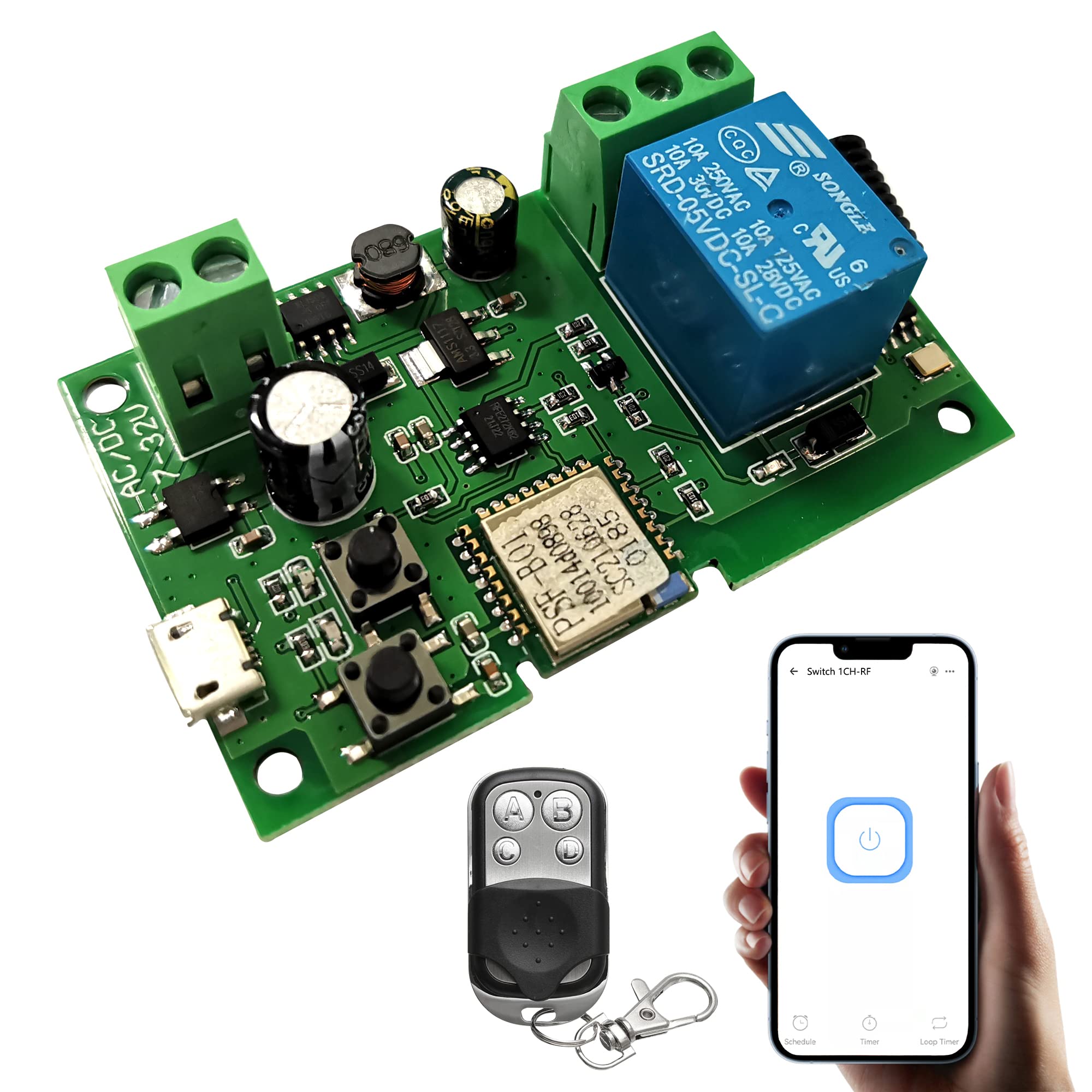 Jane Eyre WiFi Instant Relay Self Lock Switch Module with 433 MHz RF Remote Control, DIY Garage Door Switch Module Ewelink App Control, Compatible with Alexa Goolution Assistant (1 Channel)