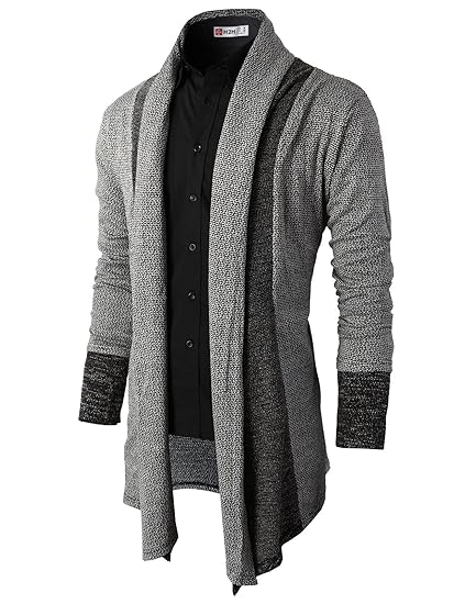 H2H Mens Casual Slim Fit Knit Cardigan with Double Shawl Collar BLACK US L/Asia XL (KMOCAL011_KMOCAL012)