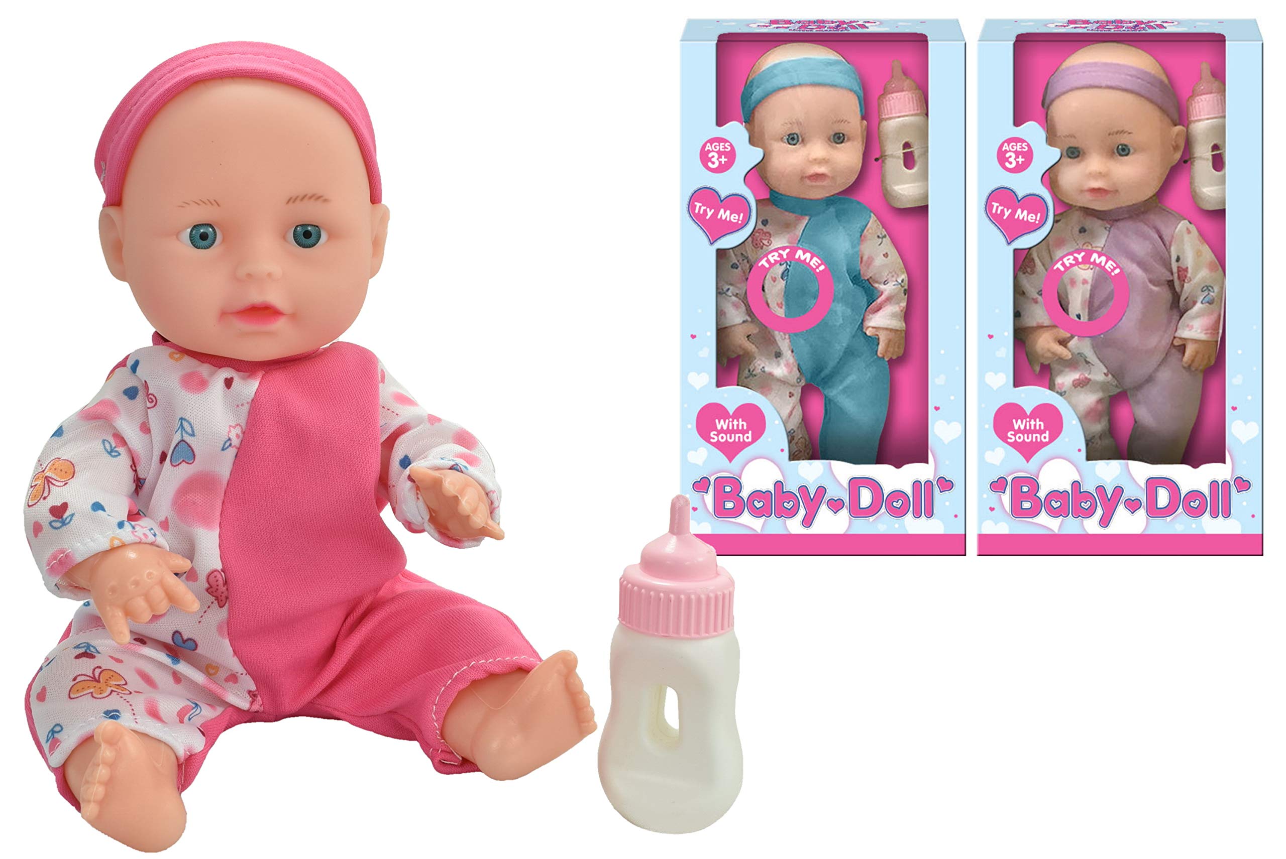 Unibos Baby Doll with Sounds and Feeding Bottle 10" (One Supplied)