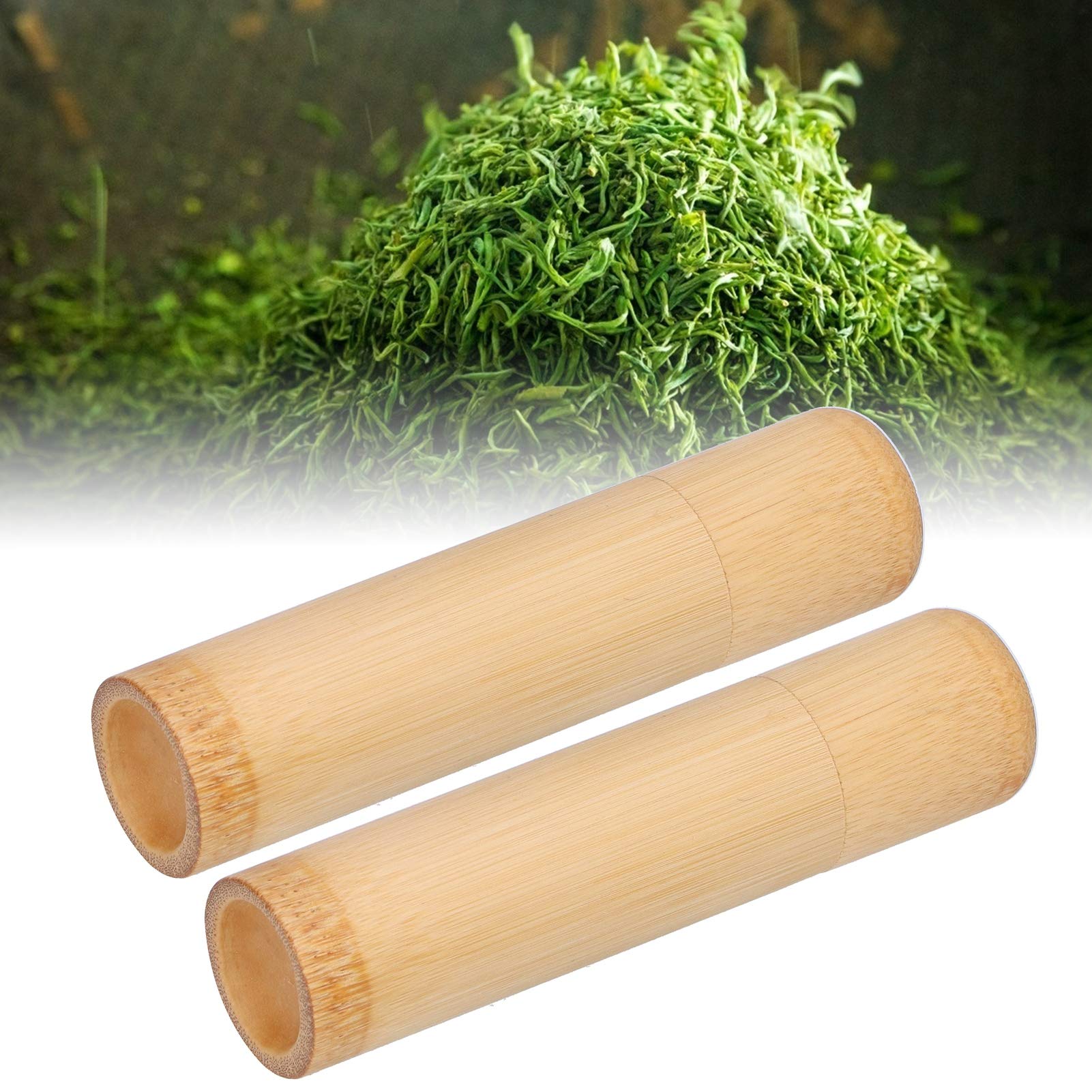 Crisis Bamboo TEA_CANISTER, 2PCS Natural Storage Tube for Tea, Coffee Beans, Spices, 1.6oz