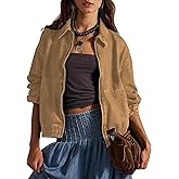 Bell Princess Womens Denim Jackets Long Sleeve Zip Up Elastic Hem Classic Loose Jean Bomber Jacket Outfit
