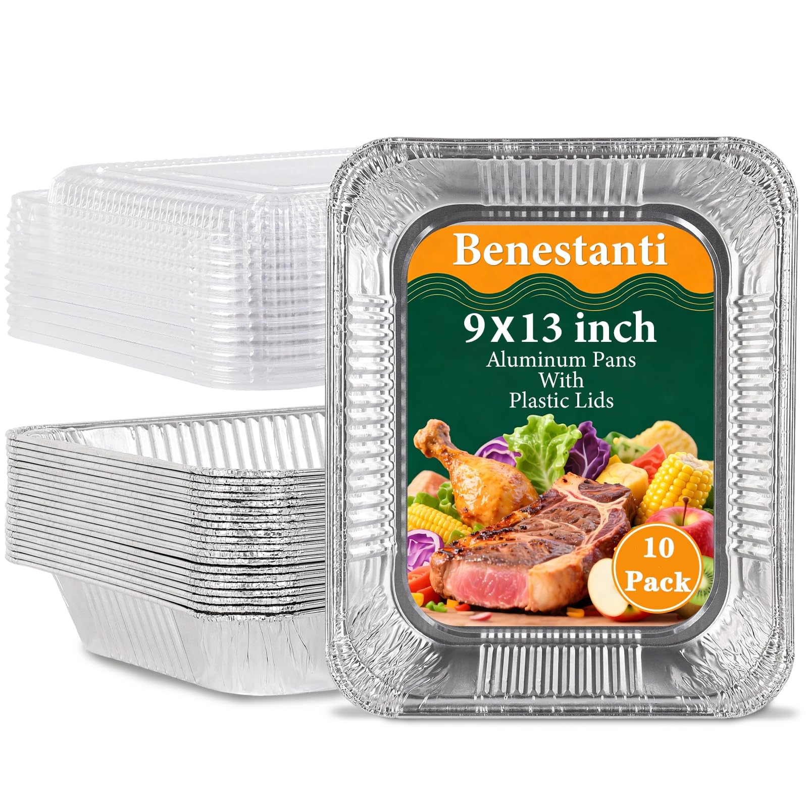 Photo 1 of 9x13 Inch Disposable Aluminum Pans with Clear Lids(10 Pack)Half Size Tin Foil Pans with Lids,Food Containers Disposable Baking Pans For Cooking, Meal Prep, Roasting, Chafing, Steam Table, Storage